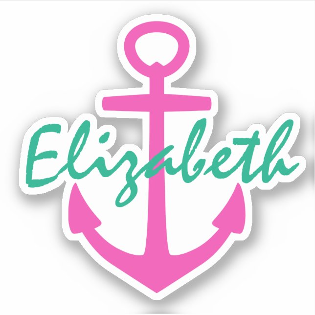 Preppy Pink and Teal Nautical Anchor Personalised (Front)