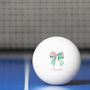 Preppy Pink and Turquoise Floral Bow Personalised Ping Pong Ball