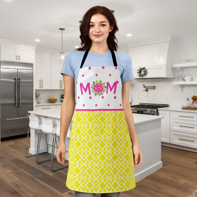 Preppy Pink and Yellow Tulip Bouquet Mum Apron  (Preppy Pink and Yellow Tulip Bouquet Mom Apron)