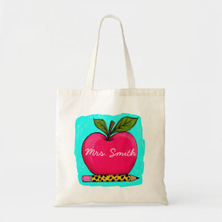 Preppy Pink Apple Teacher Name Sticker  Tote Bag