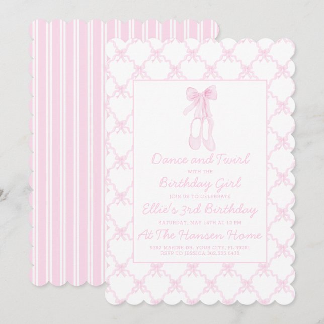 Preppy Pink Ballerina Slippers First birthday  Invitation (Front/Back)