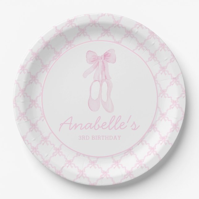 Preppy Pink Ballerina Slippers First birthday  Paper Plate (Front)
