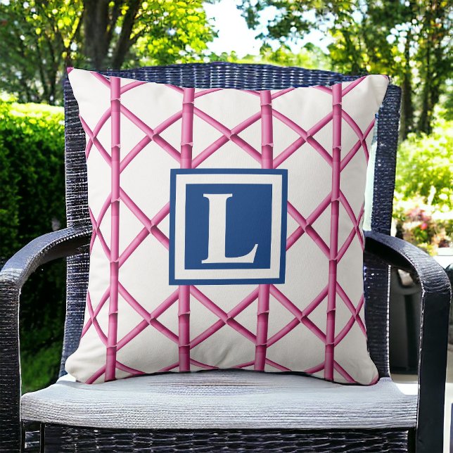 Preppy Pink Bamboo Trellis Monogram Cushion (Creator Uploaded)