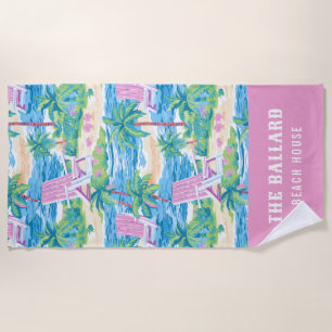 Preppy Pink Beach Chair Beach House Towel
