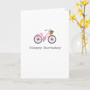 Preppy Pink Bicycle Happy Birthday NAME Flowers Card