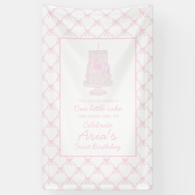Preppy Pink Birthday Cake First birthday Editable Banner (Vertical)