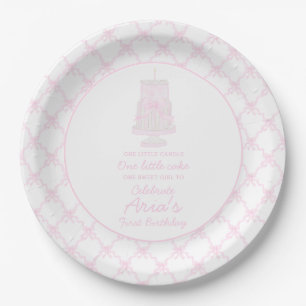 Preppy Pink Birthday Cake First birthday Editable Paper Plate