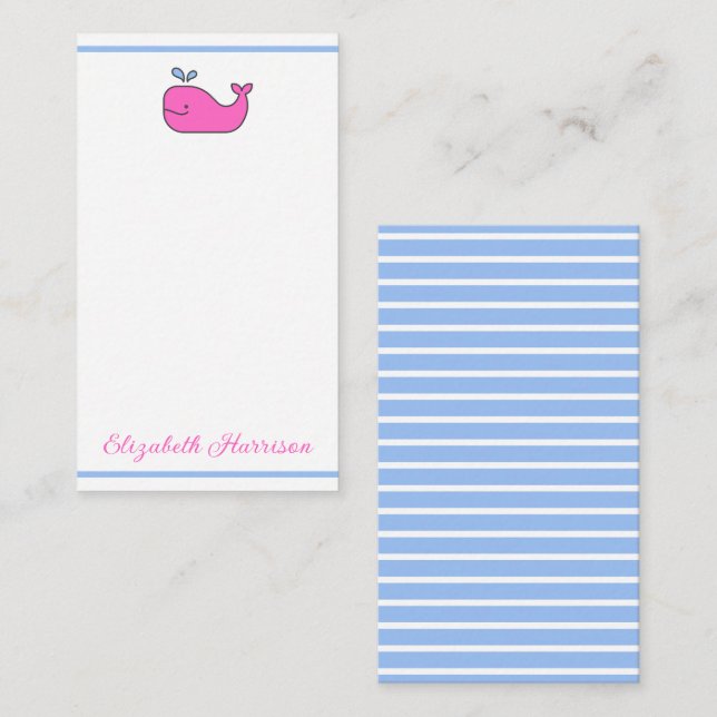 Preppy Pink Blue and White Whale Personalised Card (Front/Back)