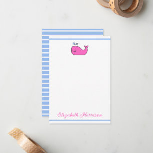 Preppy Pink Blue and White Whale Personalised Card