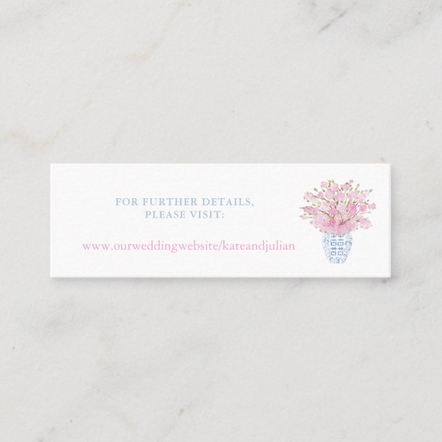 Preppy Pink & Blue Ginger Jar Wedding Website Card (Front)