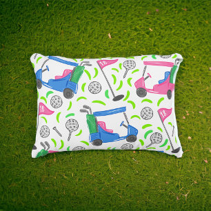 Preppy Pink Blue Golf Cart / Golf Lover Home Decor Decorative Cushion