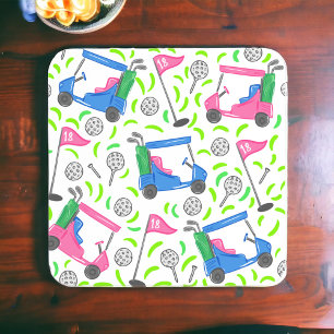 Preppy Pink & Blue Golf Cart Pattern  Coaster