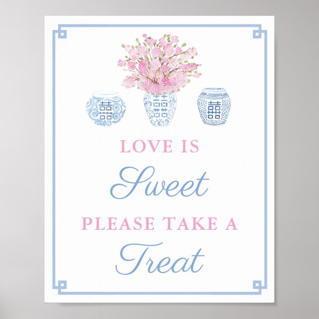 Preppy Pink Blue Sweet Favour Table Wedding Shower Poster (Front)