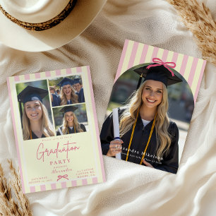 Preppy Pink Bow 4 Arch Photo Graduation Invitation