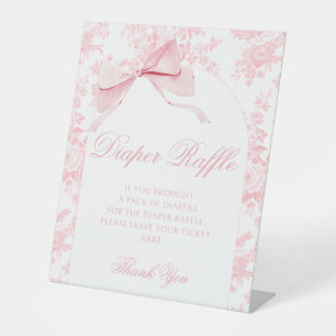 Preppy Pink Bow Baby Girl Shower Diaper Raffle Pedestal Sign