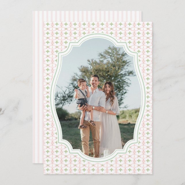 Preppy Pink Bow Christmas Nutcracker 2 Photos  Holiday Card (Front/Back)