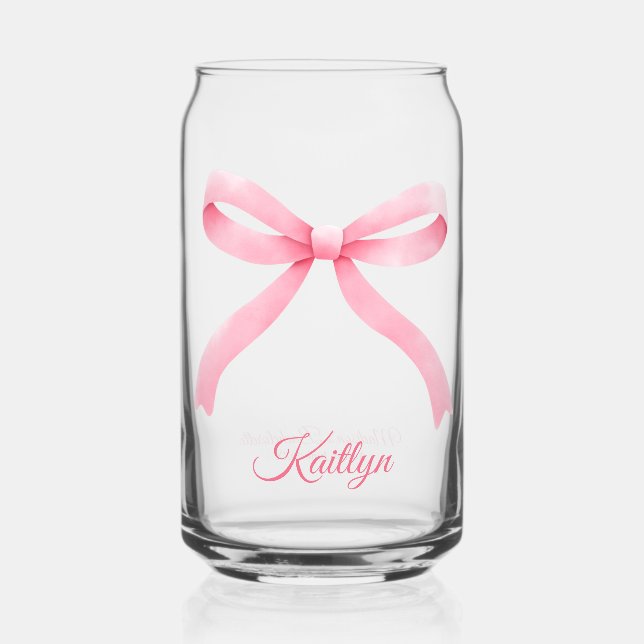 Preppy Pink Bow Coquette Bachelorette Party Favour Can Glass (Front)