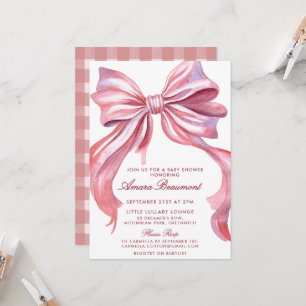 Preppy Pink Bow & Gingham Girl Baby Shower Invitation