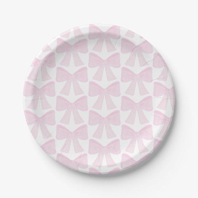 Preppy Pink Bow Grandmillennial First Birthday Paper Plate (Front)