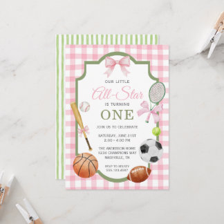 Preppy Pink Bow Sports Invitation