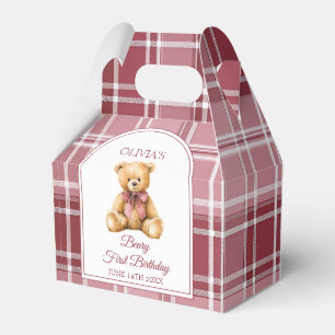 Preppy Pink Bow Teddy Bear Tartan Birthday  Favour Box