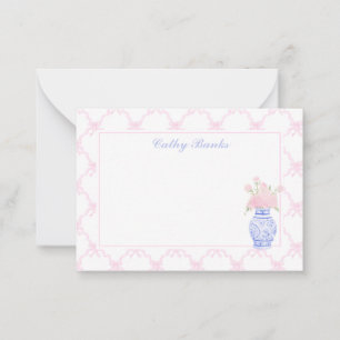 Preppy Pink bow trellis Personalized Stationery Card