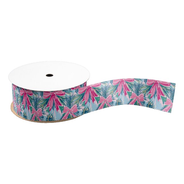 Preppy Pink Bows and Garland Christmas Grosgrain Ribbon (Spool)