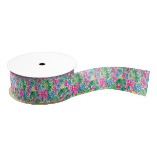 Preppy Pink Bows and Garland Christmas Grosgrain Ribbon