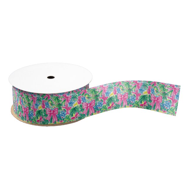 Preppy Pink Bows and Garland Christmas Grosgrain Ribbon (Spool)