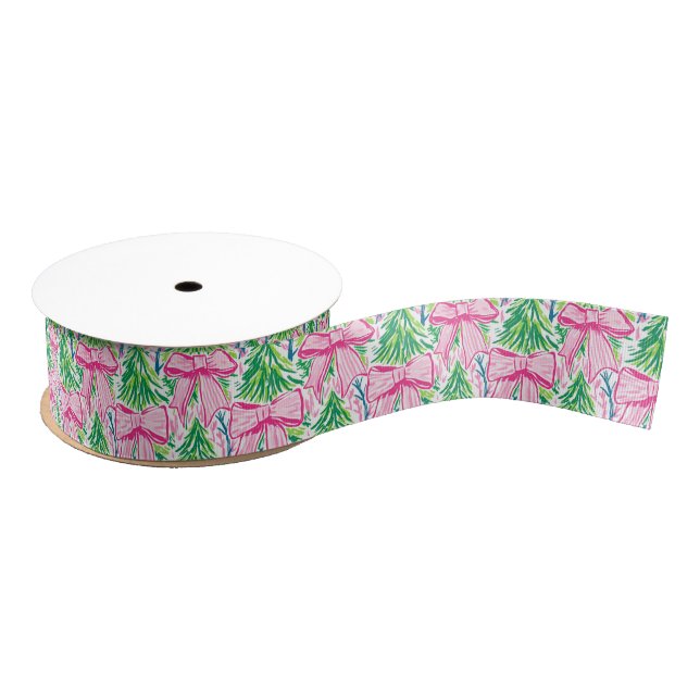 Preppy Pink Bows and Garland Christmas Grosgrain Ribbon (Spool)