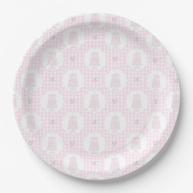 Preppy Pink Bows Trellis First Birthday Ribbonerie Paper Plate (Front)