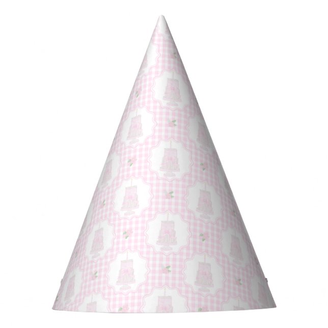 Preppy Pink Bows Trellis First Birthday Ribbonerie Party Hat (Front)