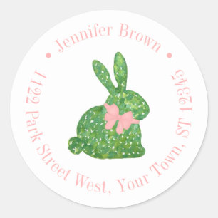 Preppy Pink Bunny Baby Shower Return Address Classic Round Sticker
