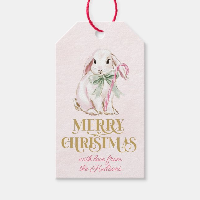 Preppy Pink Bunny Christmas gift tag (Front)