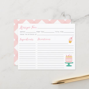 Preppy Pink Cake Cupcake Recipe Card