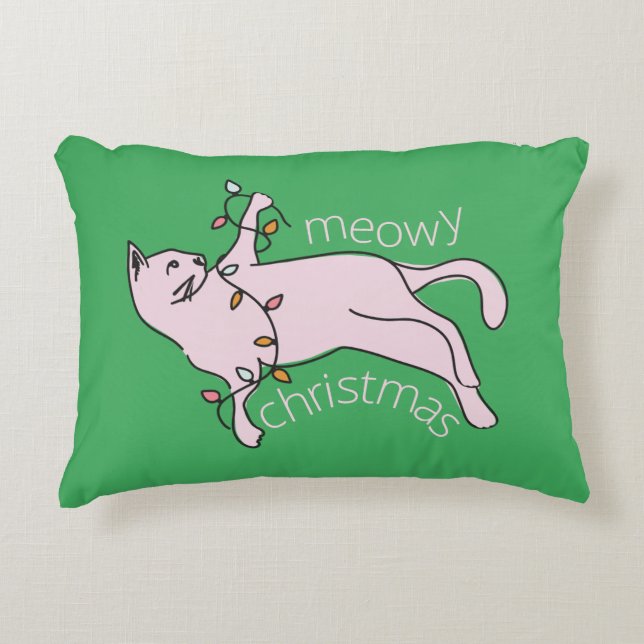 Preppy Pink Cat Holiday Decorative Cushion (Front)