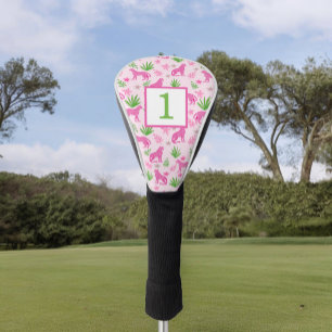 Preppy Pink Cheetah Floral Custom Number Pink Golf Head Cover