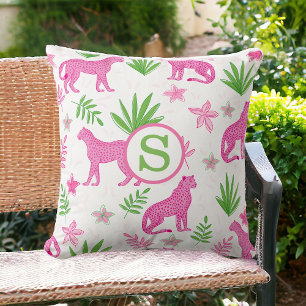 Preppy Pink Cheetah Floral Monogram Cushion