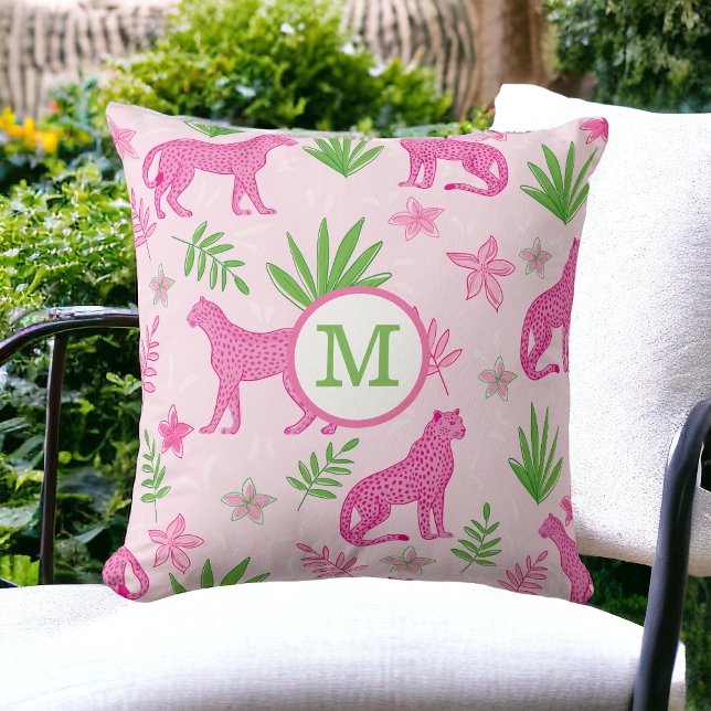 Preppy Pink Cheetah Monogram  Cushion (Creator Uploaded)