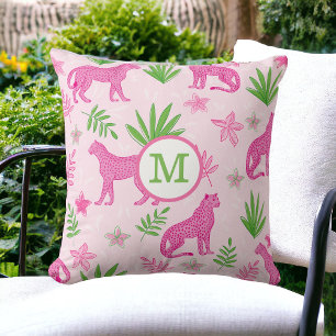 Preppy Pink Cheetah Monogram  Cushion