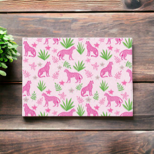 Preppy Pink Cheetahs Floral Pattern  Card
