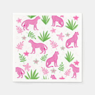 Preppy Pink Cheetahs White Background Classic Napkin