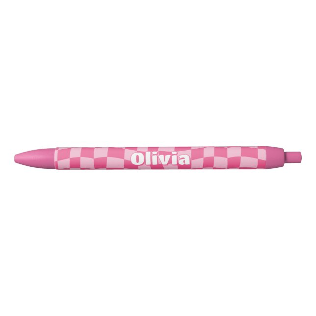Preppy Pink Chequered Black Ink Pen (Front)