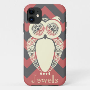 Preppy Pink Chevron Hoot Owl Customise iPhone 11 Case
