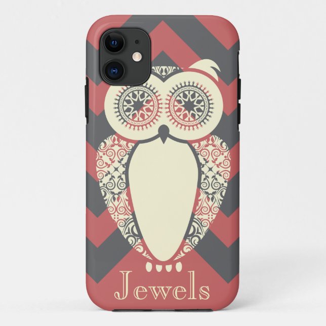 Preppy Pink Chevron Hoot Owl Customise Case-Mate iPhone Case (Back)