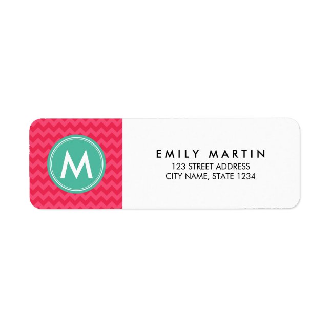 Preppy Pink Chevron Monogram Address Label (Front)