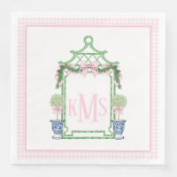 Preppy Pink Chinoiserie Pagoda Monogram