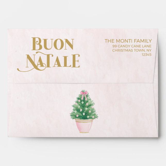 Preppy Pink Christmas Buon Natale Envelope (Back (Top Flap))