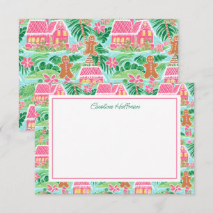 Preppy Pink Christmas Gingerbread Personalised Thank You Card