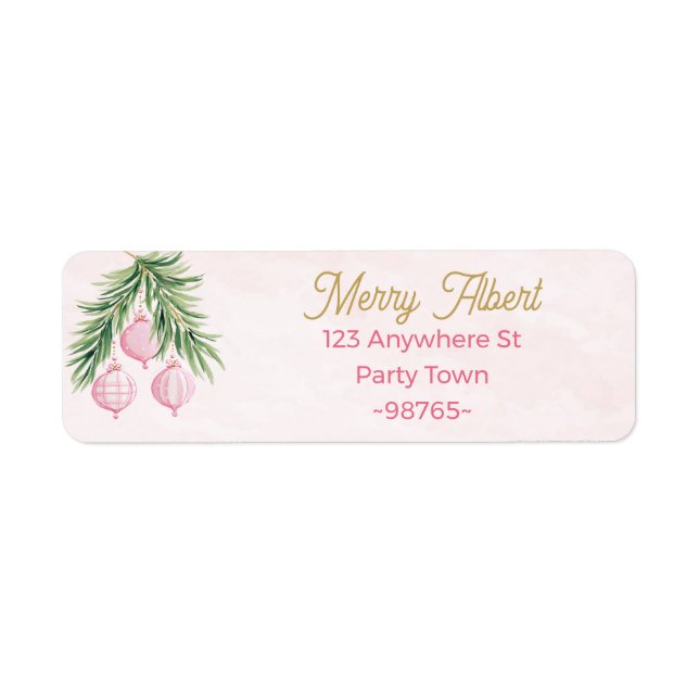 Preppy Pink Christmas Ornaments Address Label (Front)